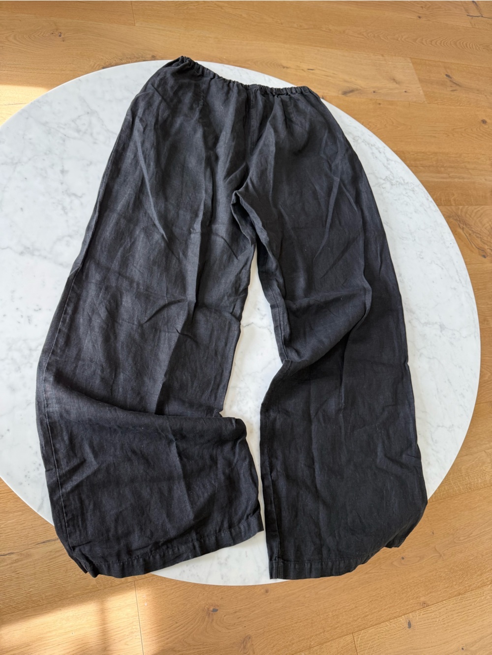 CP Shades Black Linen Wide Leg Pants Size M Elastic Waist - Picture 3 of 5
